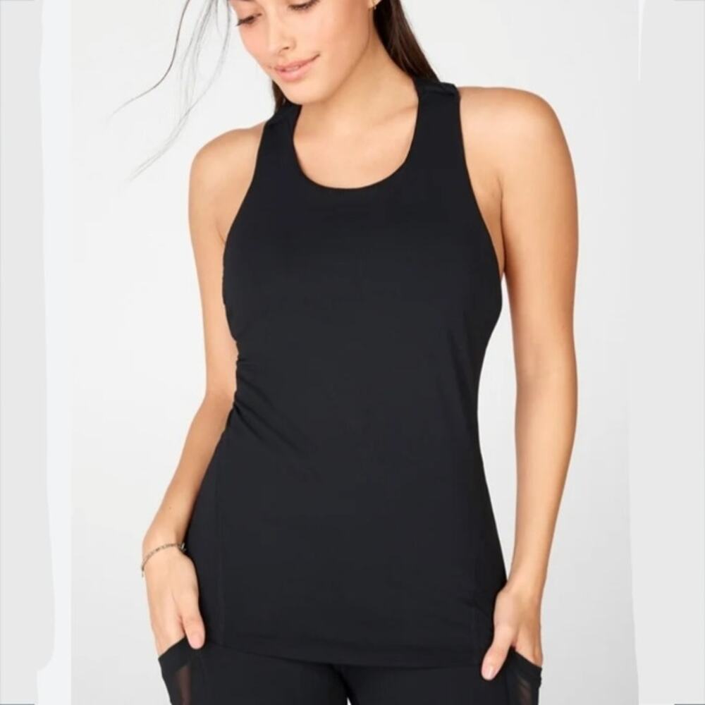 Fabletics Women Black Ribbed Tank Top XL Lightweight Athleisure Workout Yoga NEW